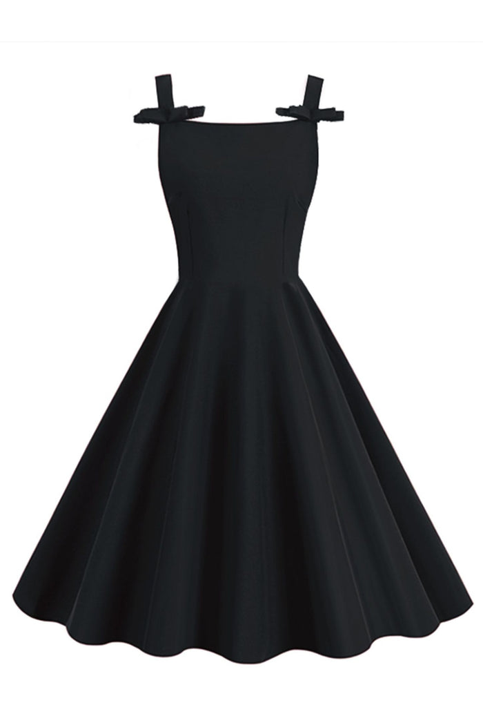 Black Straps A-line Vintage Dress with Bows