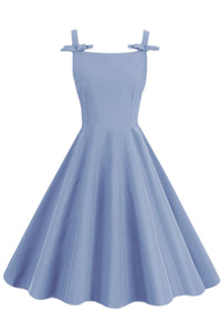 Light Blue Straps A-line Vintage Dress with Bows