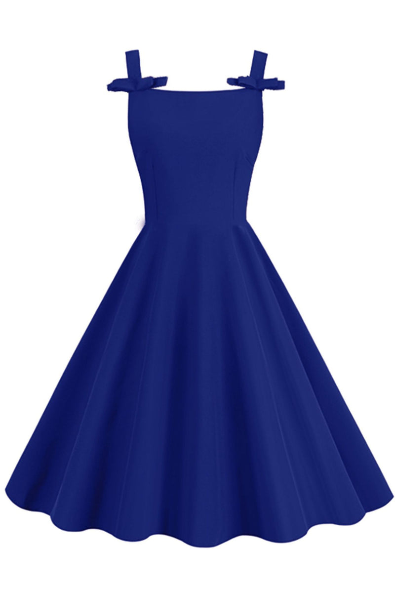 Royal Blue Straps A-line Vintage Dress with Bows