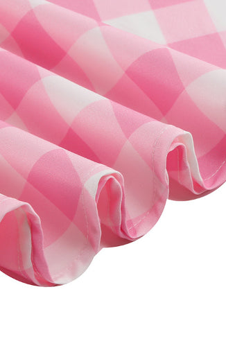 Pink Plaid Bow Tie Straps A-line Vintage Dress