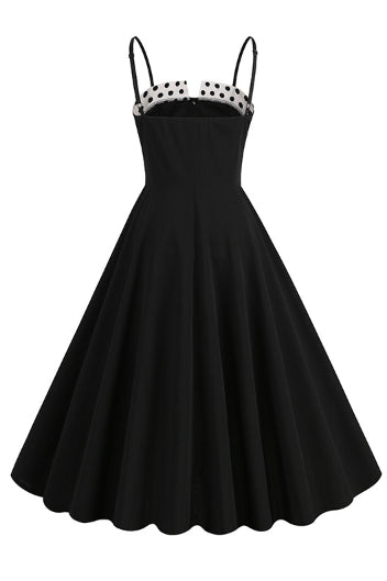Black Dotted Neck A-line Slip Vintage Dress
