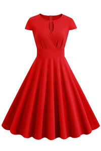 Red Keyhold A-line Cap Sleeves Vintage Dress