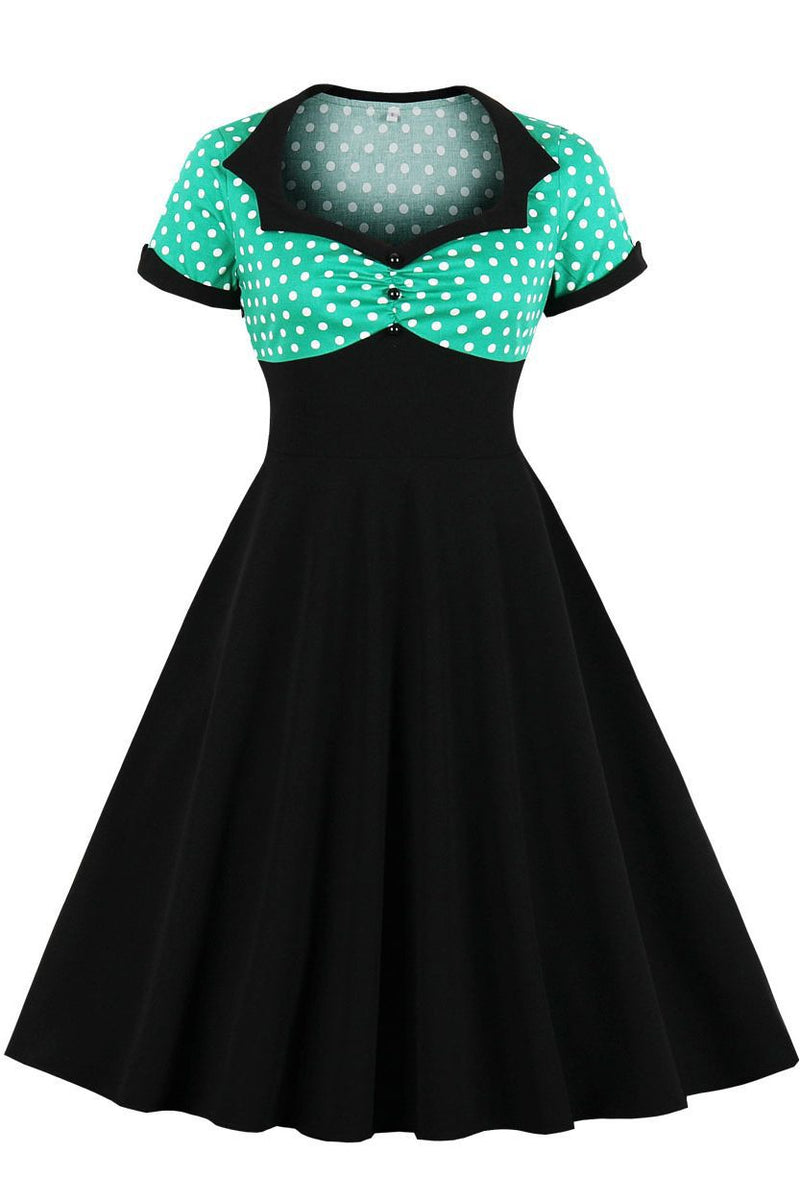 Green Top Dot A-line Black Vintage Dress