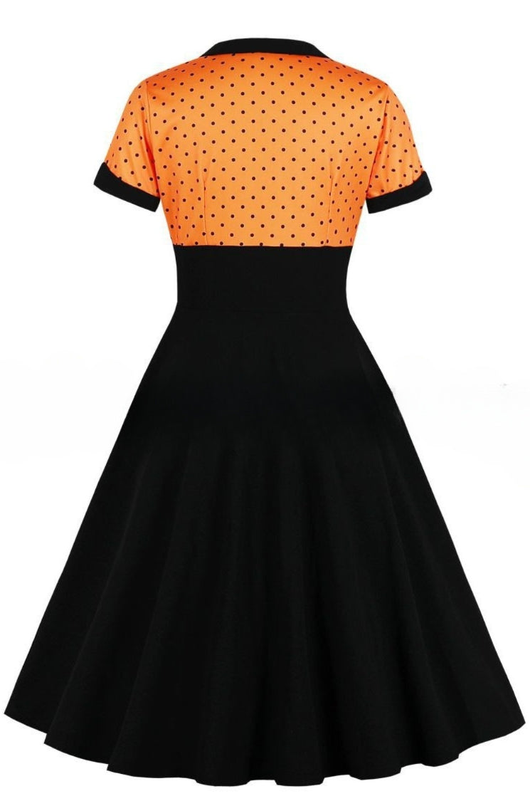 Orange Top Dot Black A-line Vintage Dress
