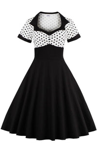 White Top Dot A-line Black Vintage Dress