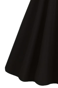 Black Folded Neck Short Sleeves A-line Vintage Dress