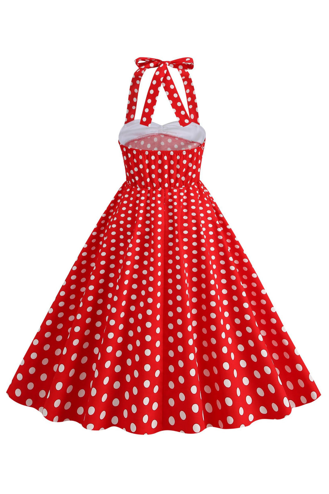 Red Bow Tie Halter Dotted A-line Vintage Dress
