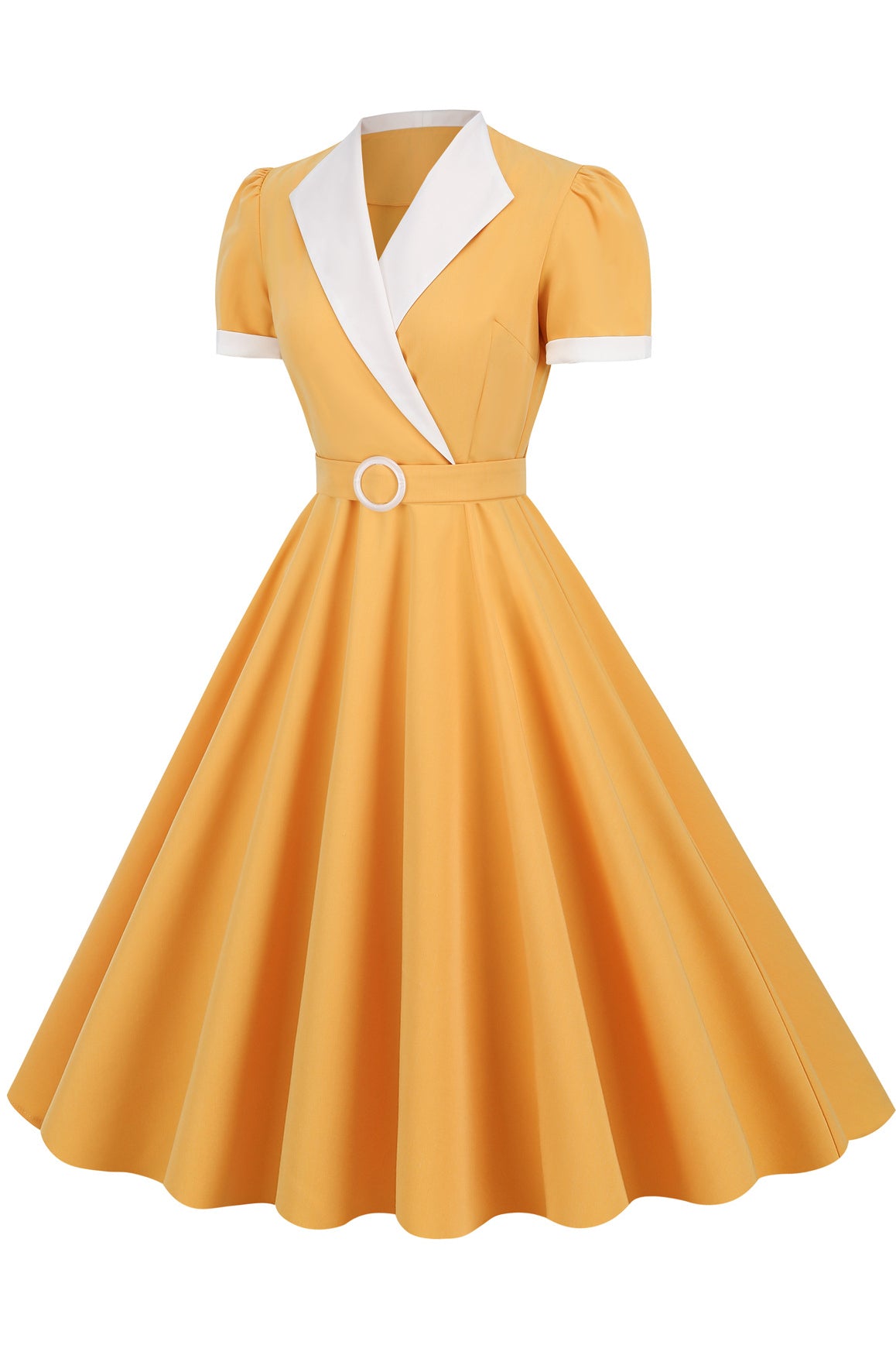 Vintage Yellow Lapel A-line Dress
