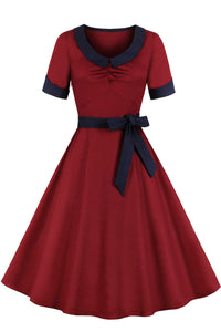 Red Doll Collar Short Sleeves A-line Vintage Dress