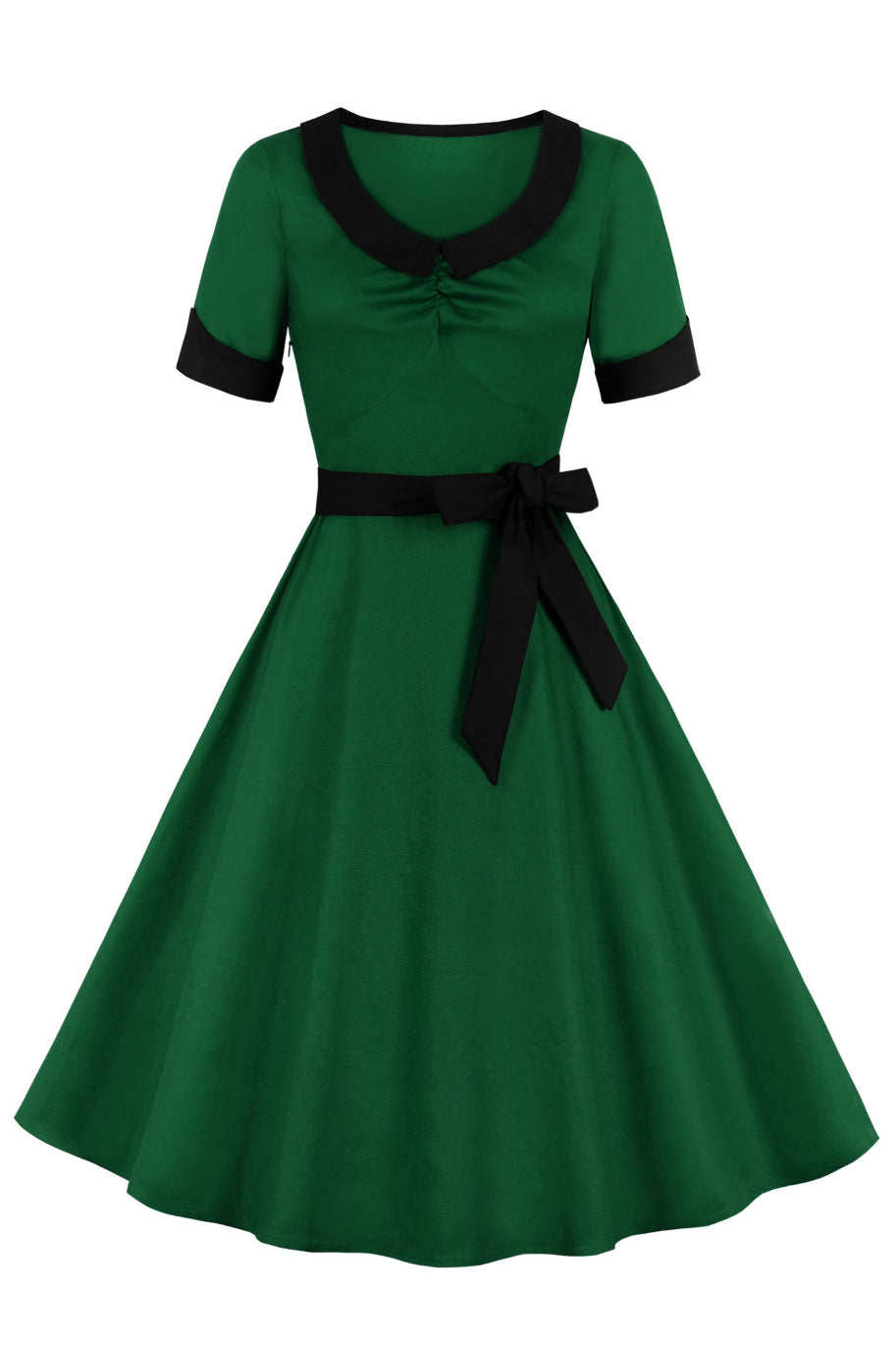 Green Doll Collar Short Sleeves A-line Vintage Dress