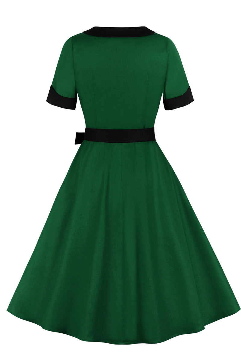 Green Doll Collar Short Sleeves A-line Vintage Dress