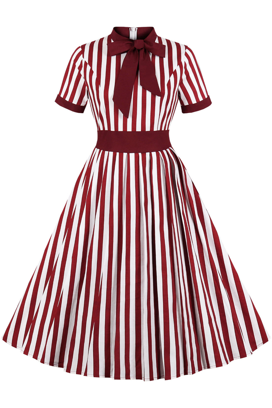 Red Ribbon Collar Short Sleeves A-line Vintage Dress