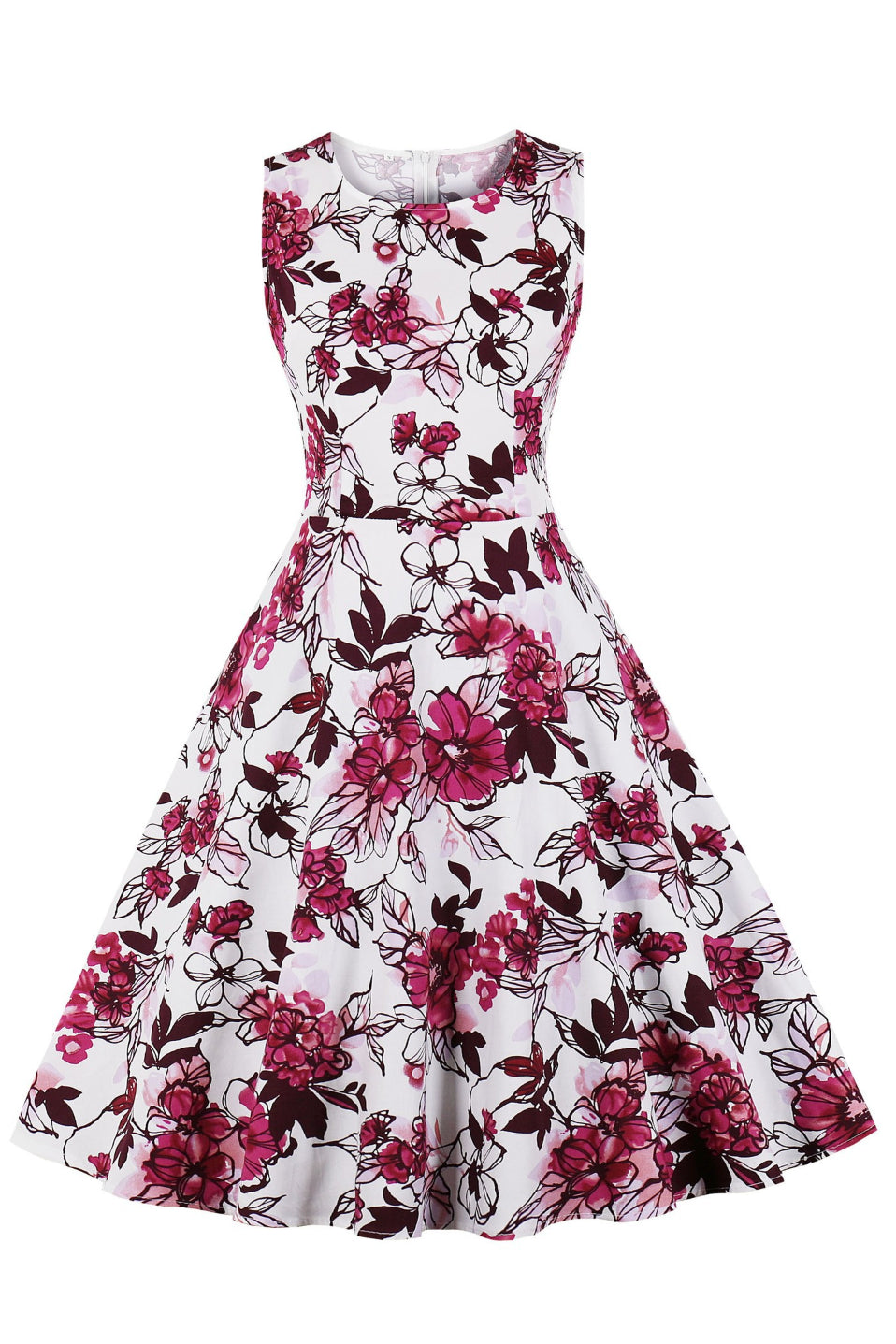 3 Styles Sleeveless Floral A-line Vintage Dress