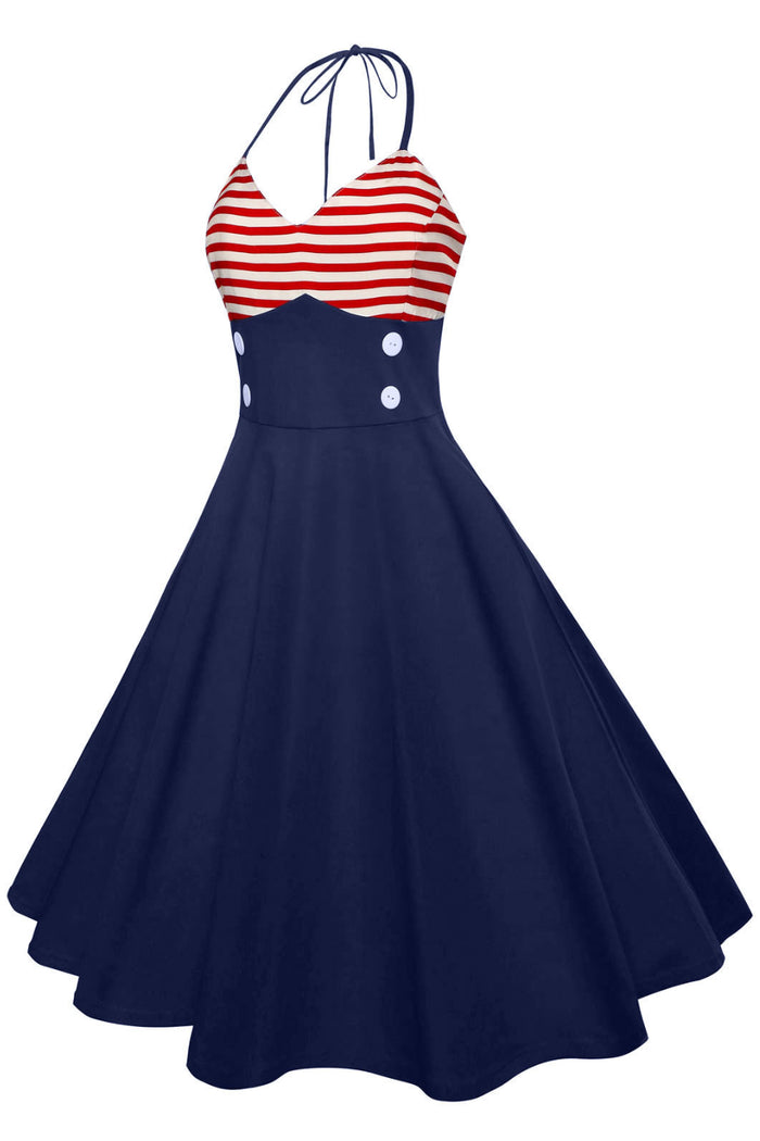 Red Stripes Top Halter A-line Vintage Dress