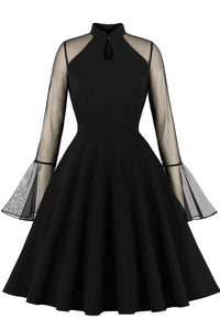 Halloween Black A-line Bell Sleeves High Neck Short-Length Dress