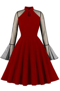 Halloween Red  A-line Bell Sleeves High Neck Short-Length Dress