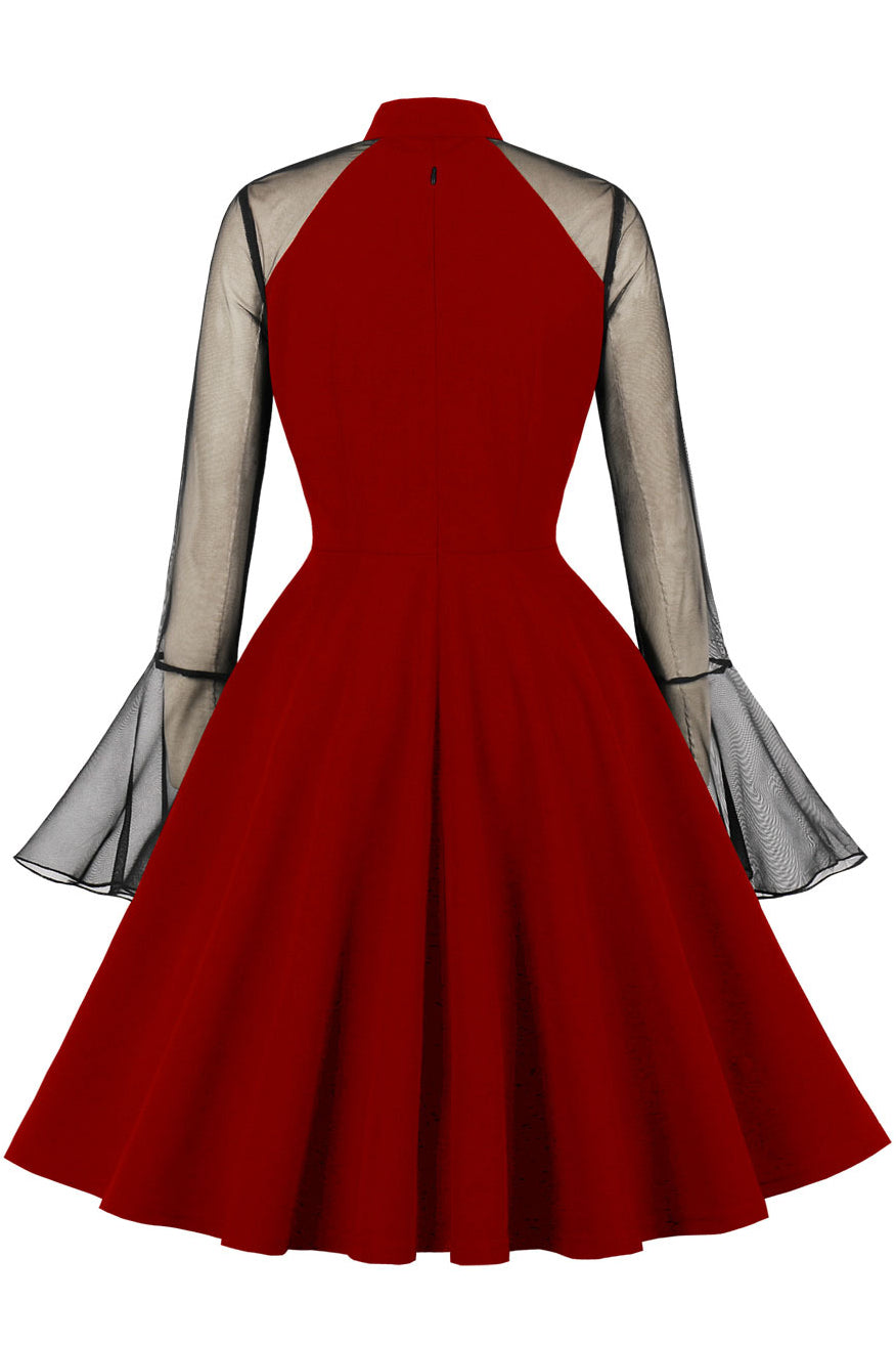 Halloween Red A-line Bell Sleeves High Neck Short-Length Dress