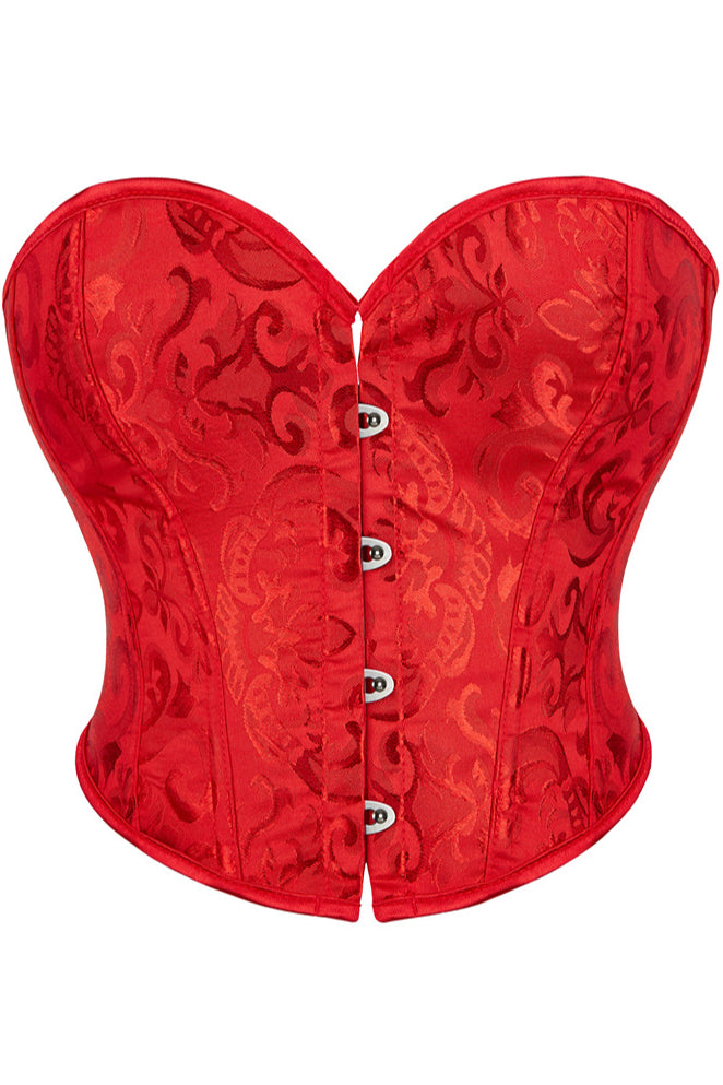 Red Strapless Lace-Up Jacquard Bustier Corset Top