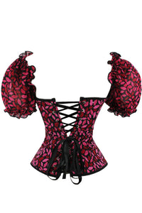 Red Ruffled Puff Sleeves Lace-Up Lips Prints Bustier Corset Top