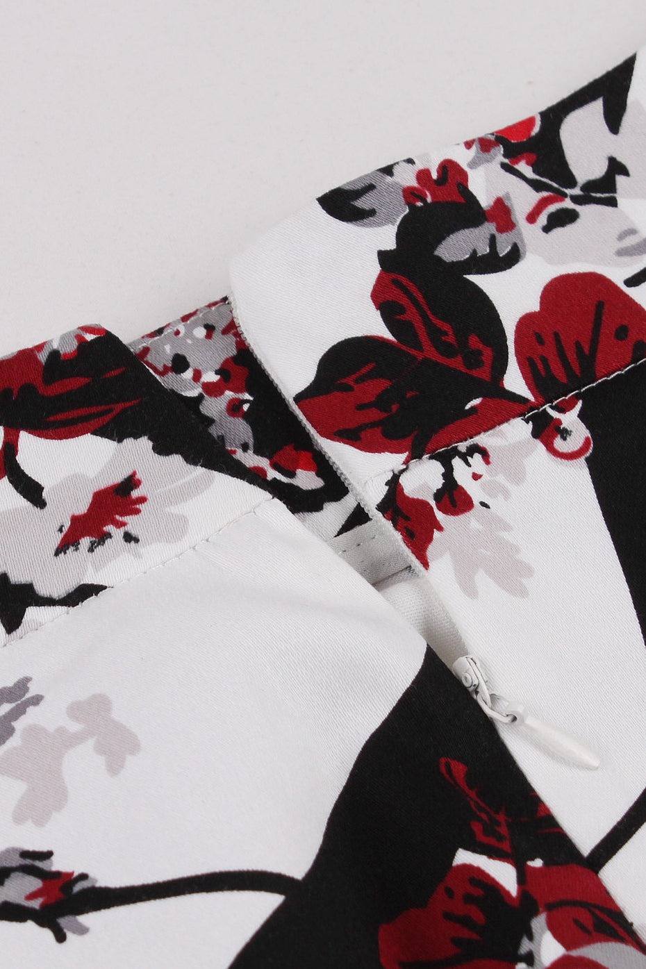 White A-line Short Skirt with Red Floral