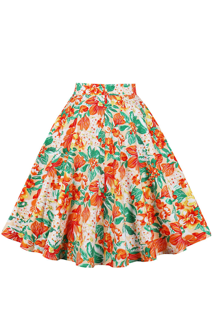 Orange Floral A-line Vintage Skirt