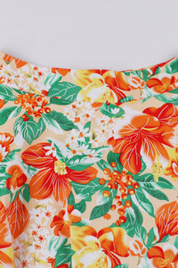 Orange Floral A-line Vintage Skirt
