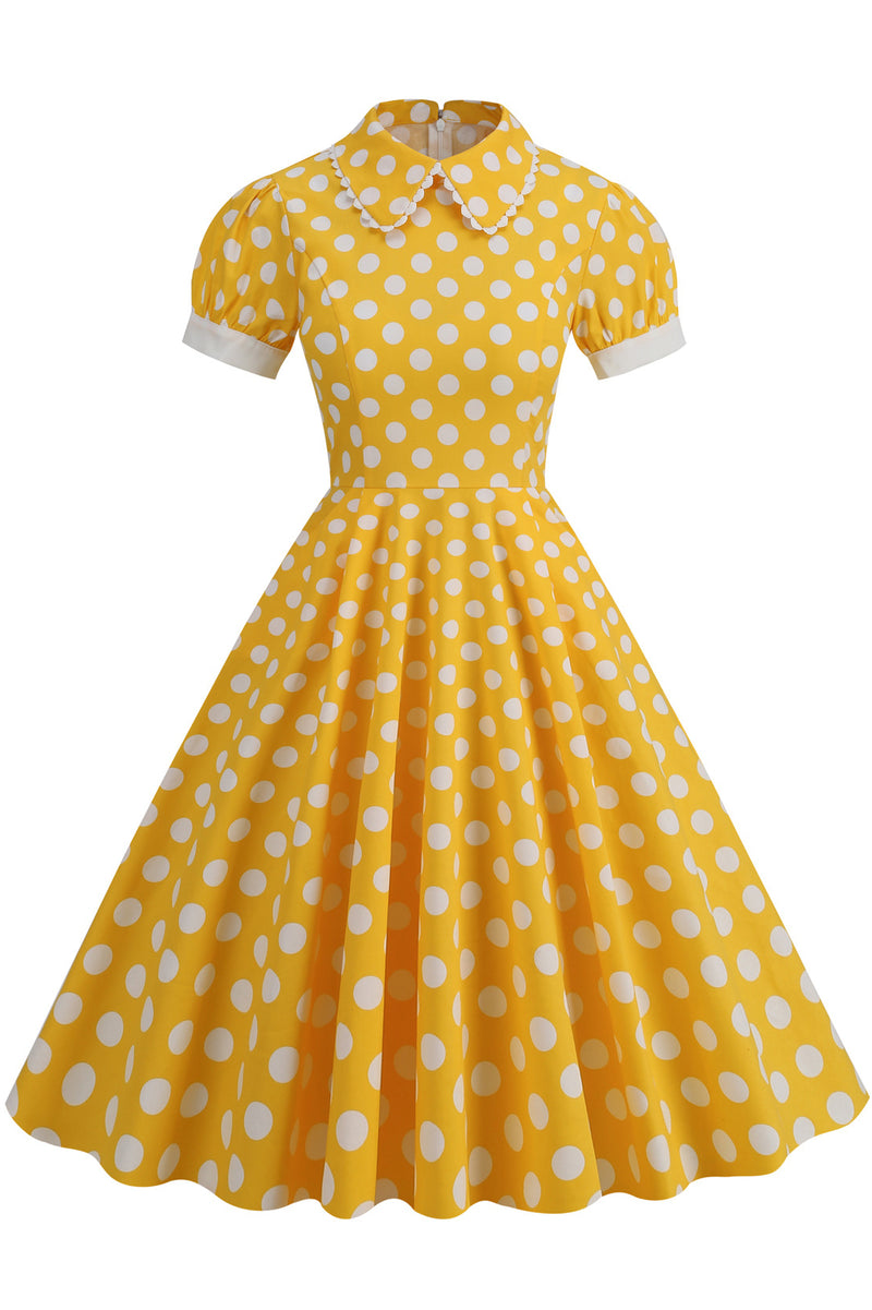 Herbene Yellow Dot Doll Collar A-line Dress