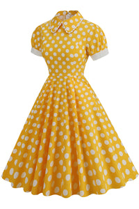 Herbene Yellow Dot Doll Collar A-line Dress