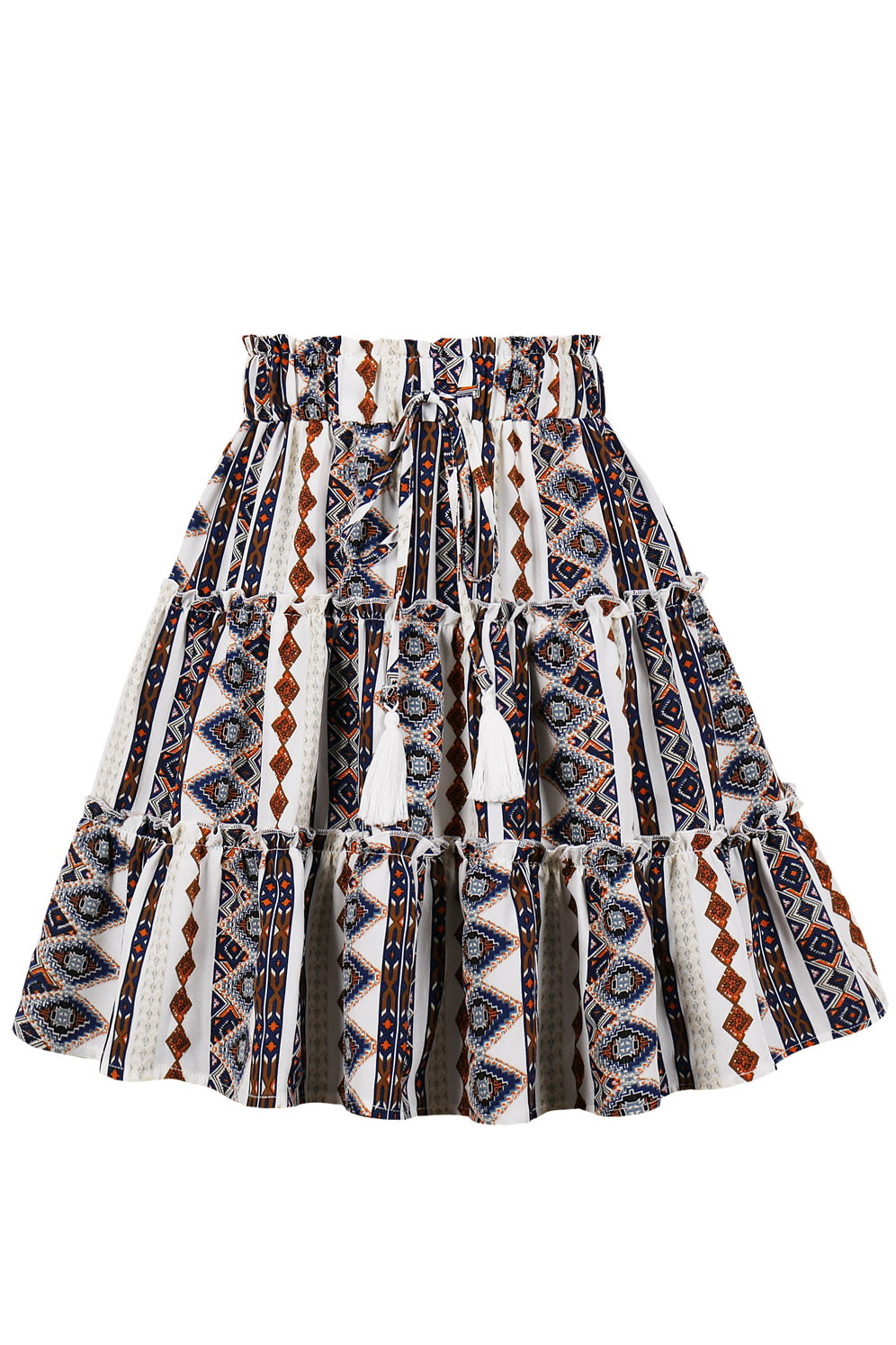 Boho Geometric Prints A-line Skirt with Fringe
