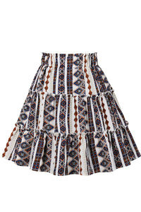 Boho Geometric Prints A-line Skirt with Fringe