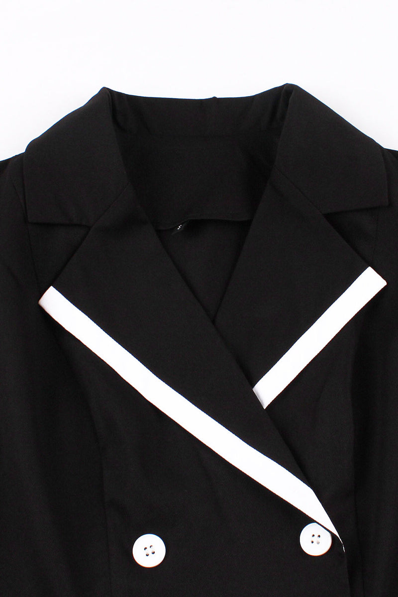 Elegant Black Lapel A-line Short Sleeves Vintage Dress