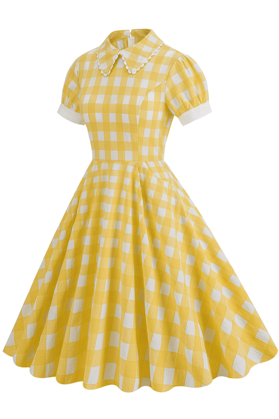 Herbene Yellow Plaid Doll Collar A-line Dress