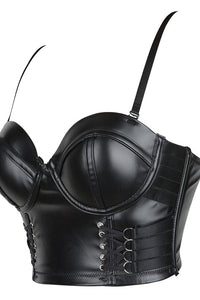 Gothic Black PU Leather Straps Bustier Corset Top