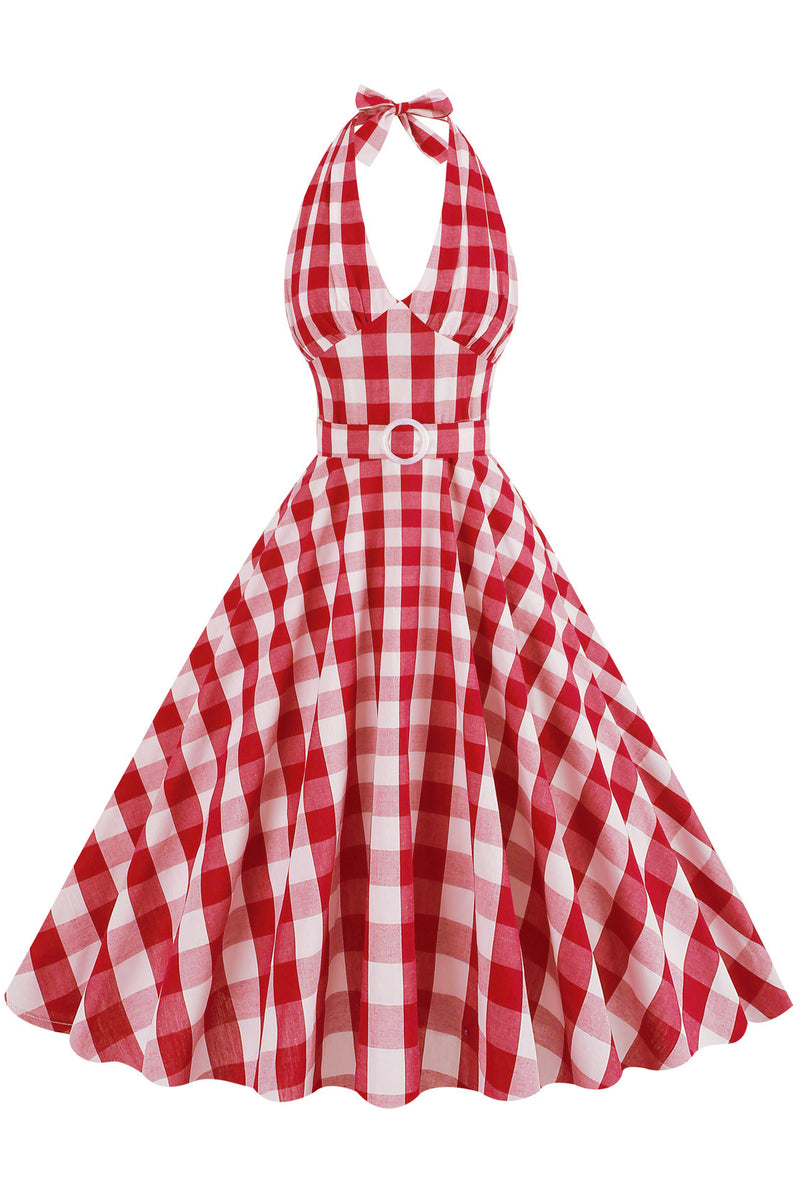 Monroe Red Plaid Halter Dress