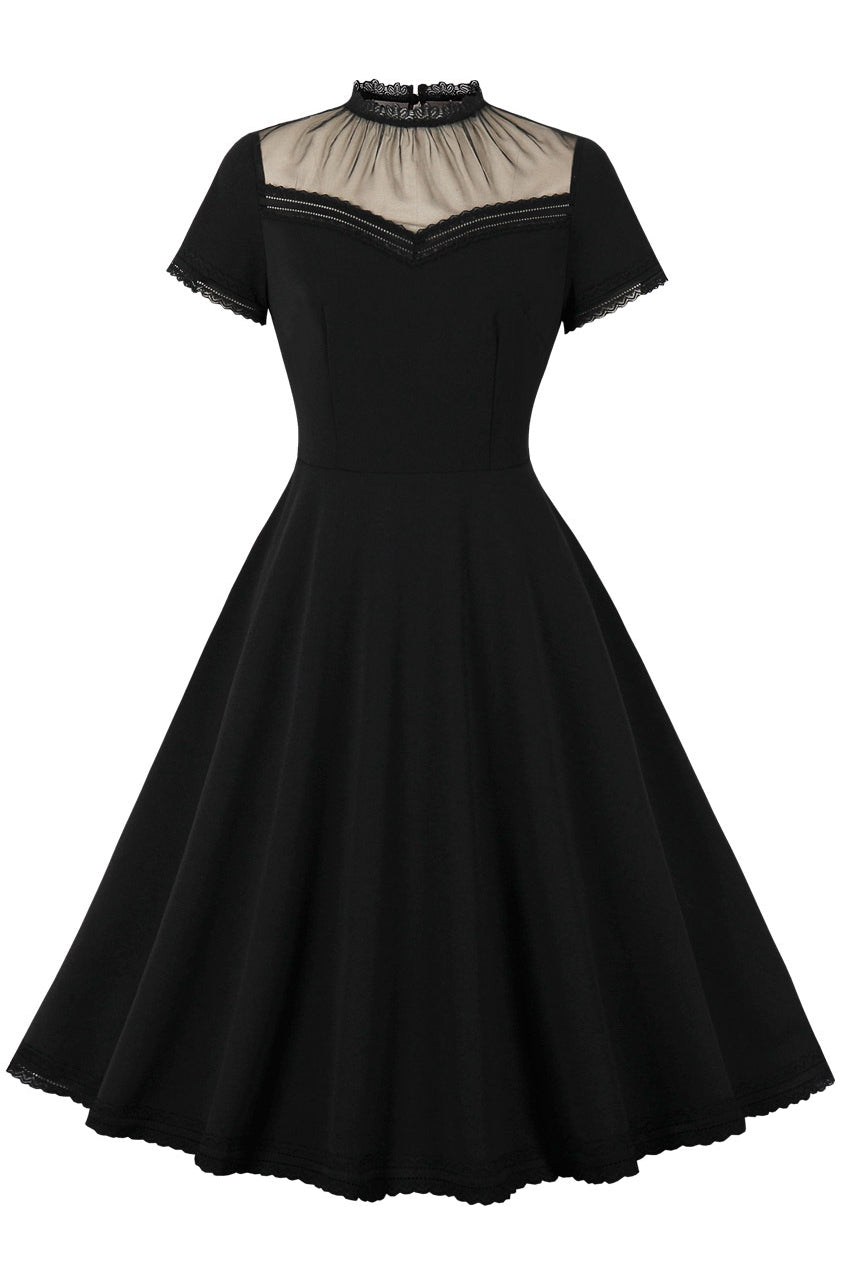 Sexy Black Tulle A-line Vintage Dress with Lace