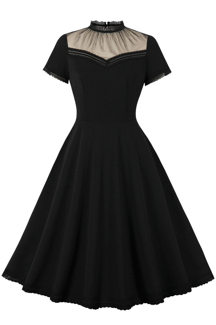 Sexy Black Tulle A-line Vintage Dress with Lace