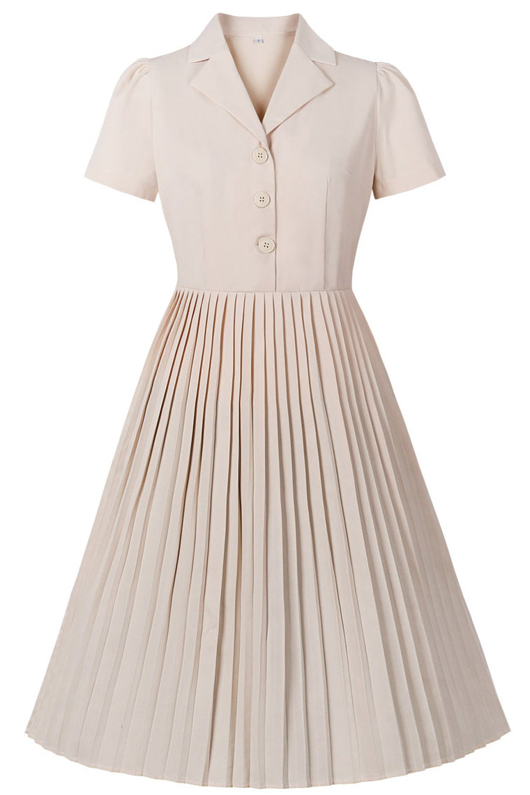Apricot Lapel Short Sleeves A-line Vintage Dress
