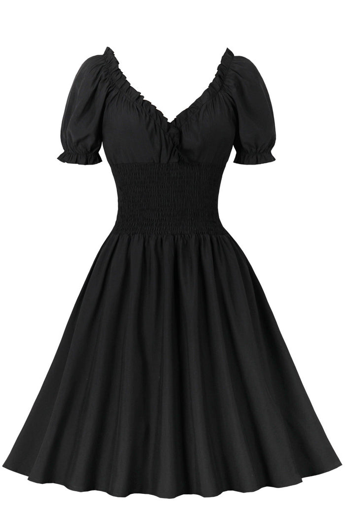 Halloween Black A-line Empire Ruffled Vintage Dress