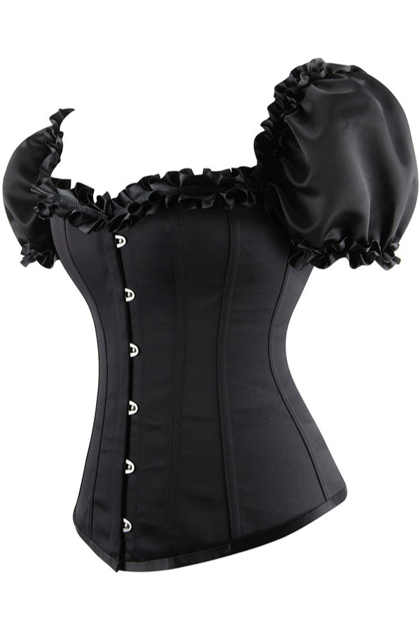 Black Puff Sleeves Lace-Up Corset Top
