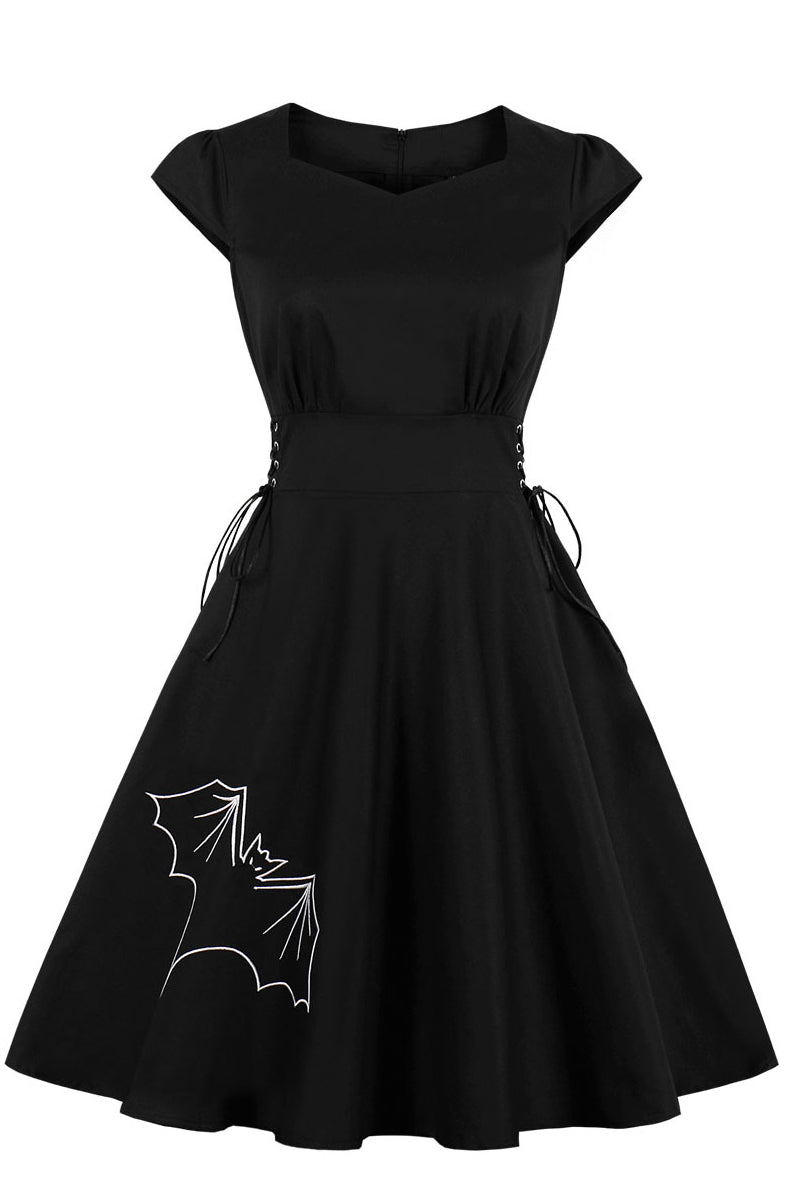 Helloween Black A-line Embroidery Lace-Up Vintage Dress