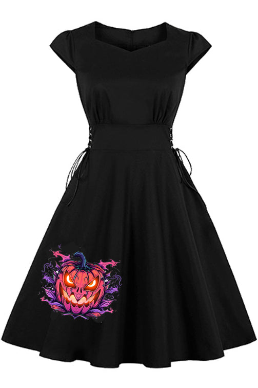 Helloween Black A-line Embroidery Lace-Up Vintage Dress