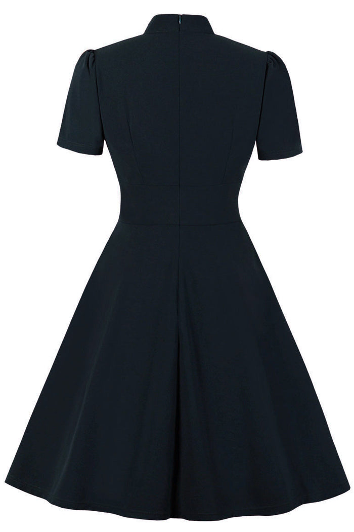 Black High Neck A-line Keyhole Vintage Dress