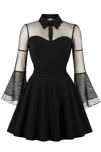 Black A-line Illusion Bell Sleeves Vintage Dress