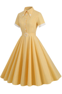Herbene Yellow Plaid Dress