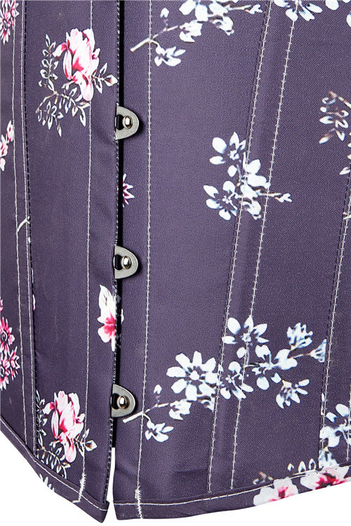 Purple Strapless Floral Lace-Up Bustier Corset Top