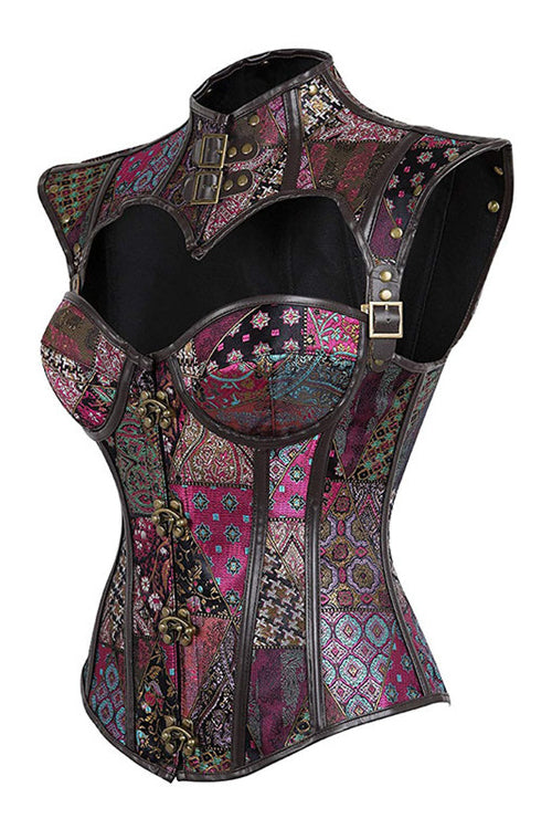 Gothic Purple Prints Lace-Up Bustier Corset Top