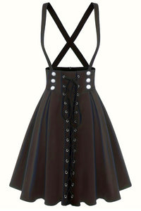 Herbene Black A-line Straps Lace-Up Vintage Dress with Bow