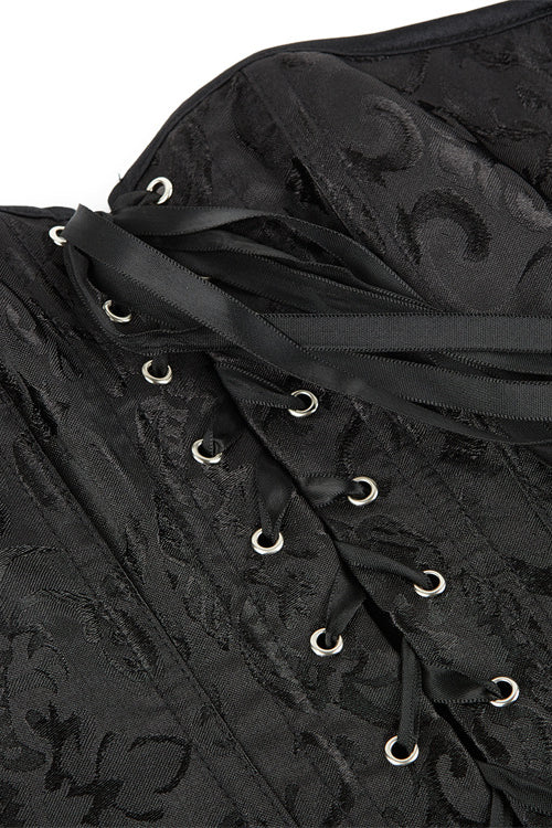 Black Floral Lace-Up Strapless Boned Bustier Corset Top