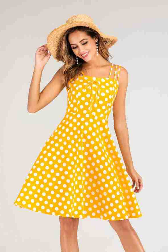 Yellow Straps Dot A-line Vintage Dress