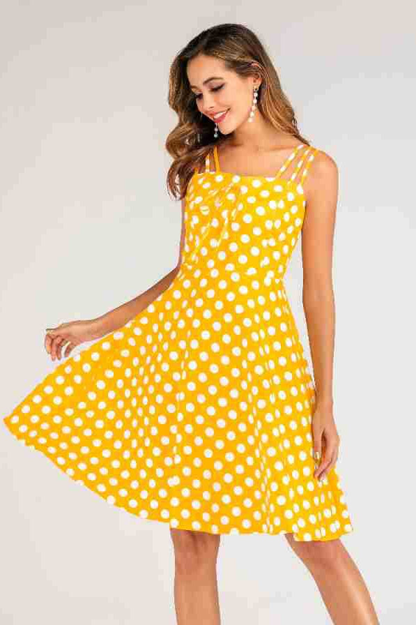 Yellow Straps Dot A-line Vintage Dress
